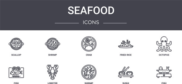 海鲜概念线图标集包含图标图片下载