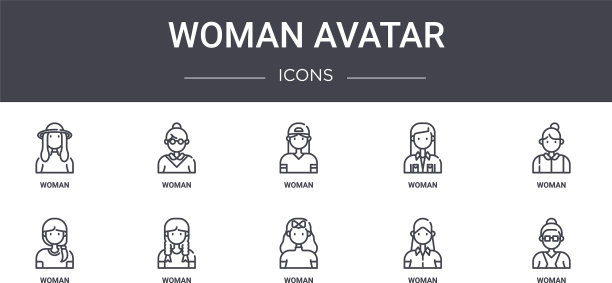女人头像概念线图标集包含图片下载