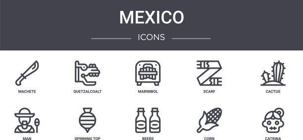 墨西哥概念线图标集包含图标图片下载