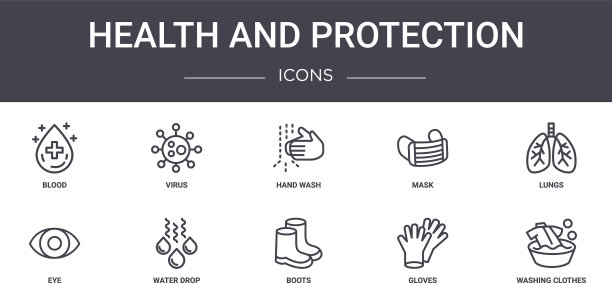 健康和保护概念线图标集图片下载