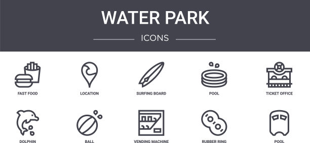 水上公园概念线图标集包含图标图片下载