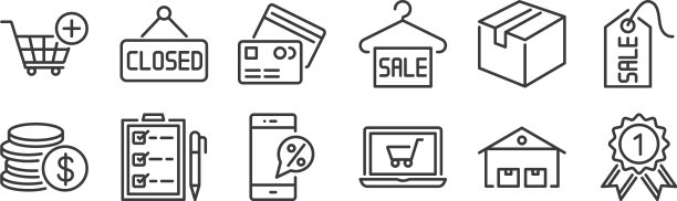 12设置线性电子商务图标薄轮廓图片下载