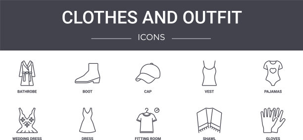 衣服和装备概念线图标集图片下载