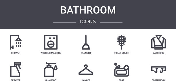 浴室概念线图标集包含图标图片下载
