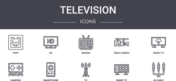 电视概念线图标集包含图标图片下载