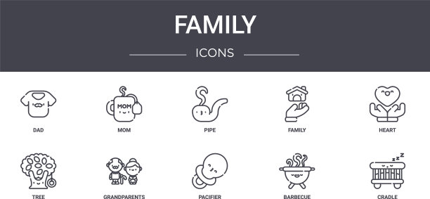 家庭概念线图标集包含图标图片下载