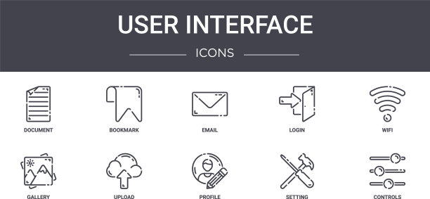 用户界面概念线图标集包含图片下载