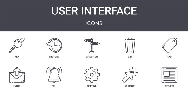 用户界面概念线图标集包含图片下载