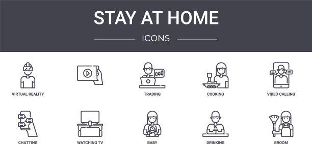 呆在家里概念线图标集包含图片下载