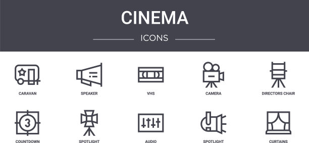 电影概念线图标集包含图标图片下载