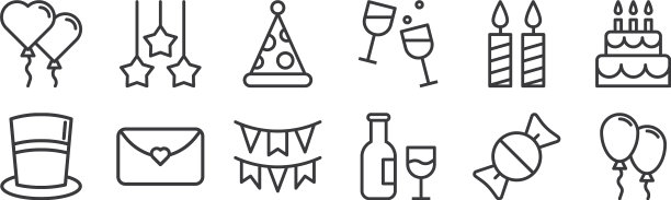 12设置线性生日图标细轮廓图片下载