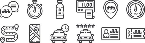 12 .设置线性出租车服务图标瘦削轮廓图片下载