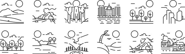 设置12个细长轮廓图标，如村庄图片下载