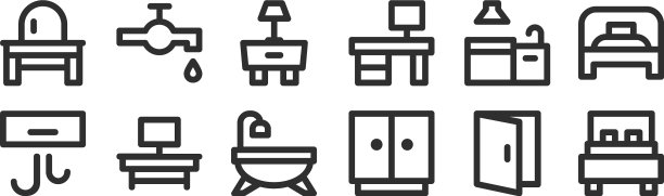 设置12个薄轮廓图标，如双人床图片下载