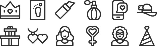 设置12个薄轮廓图标，如派对帽图片下载