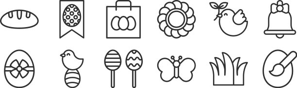 设置12个薄轮廓图标，如鸡蛋绘画图片下载