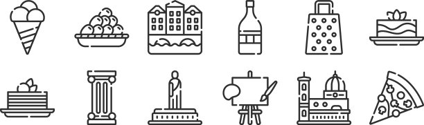 设置12个薄轮廓图标，如披萨图片下载