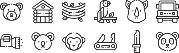 设置12个瘦轮廓图标，如熊猫熊图片下载