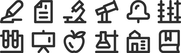 设置12个薄轮廓图标，如书图片下载