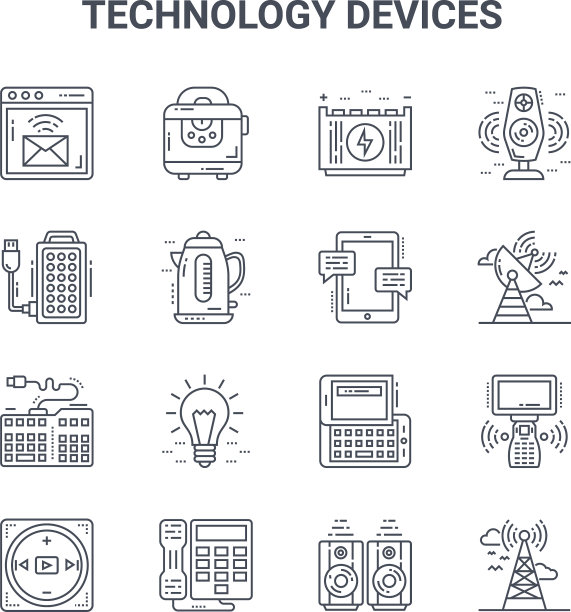 设置16个技术设备概念线图标图片下载