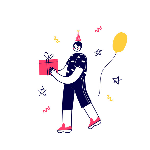 滑稽人物庆祝，赠送礼物，享受图片下载
