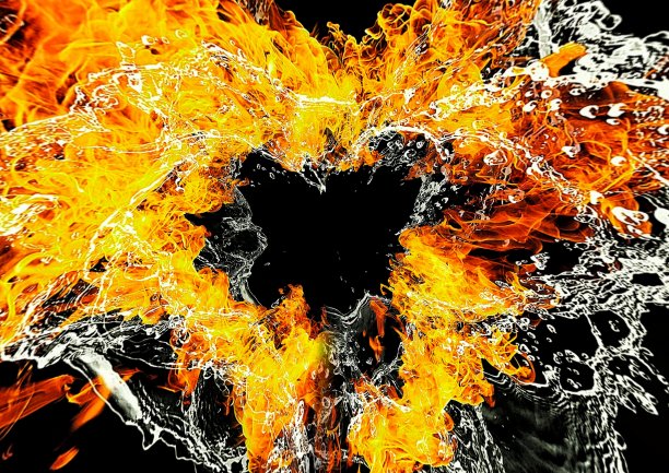 三维插画的水火打旋的概念与科学技术图片下载