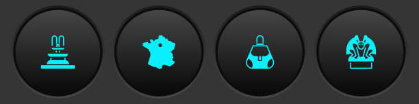 设置喷泉，法国地图，手袋和滴水嘴的基座图标。向量图片下载