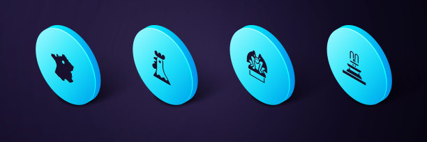 设置等距喷泉，石像鬼底座，法国公鸡和法国地图图标。向量图片下载