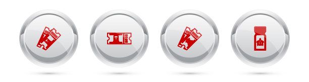 订线火车票、博物馆、航空公司。银圈按钮。向量图片下载