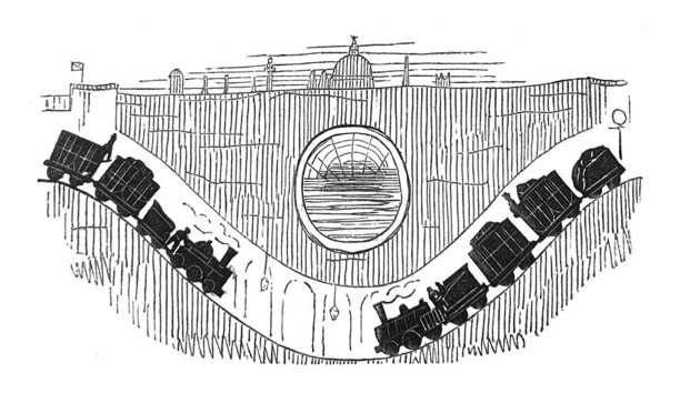 英国讽刺漫画漫画插图-火车在地下隧道图片下载