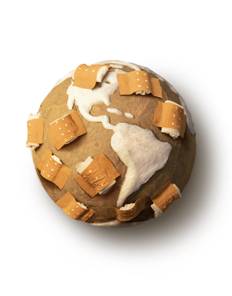 地球仪，伤口上贴着南美的创可贴图片下载