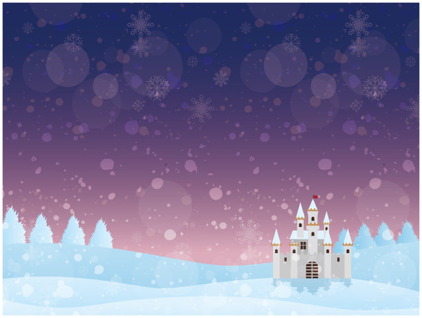 夜空雪花飘飘的国度背景城堡素材图片
