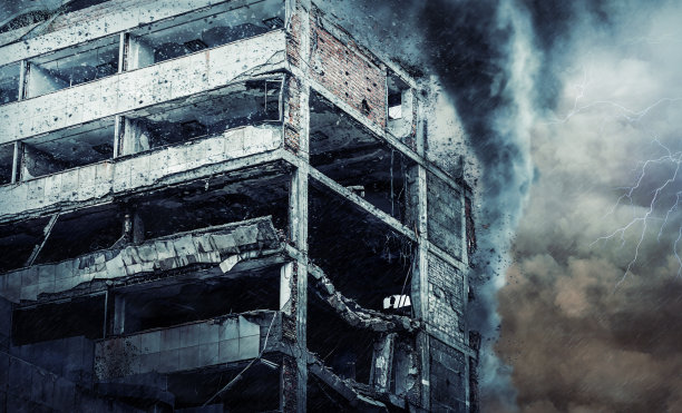 建筑物在飓风中被摧毁。数码插图图片下载