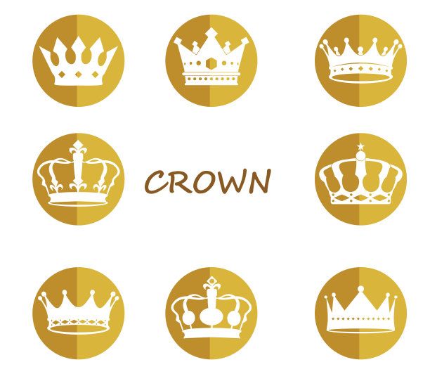 皇冠图标设置，豪华电晕符号，矢量插图图片下载