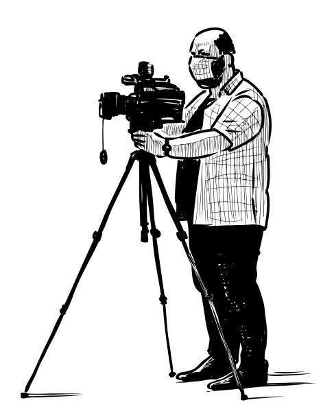 素描专业摄影师与三脚架在工作图片下载