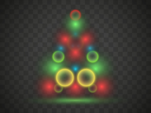 透明背景上的圣诞树灯。圣诞树形状的透明圣诞灯的颜色。矢量图图片下载