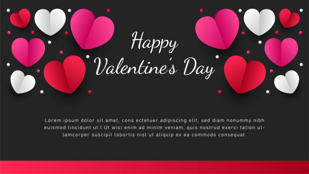 情人节剪纸风格与彩色心形在黑色的背景图片下载