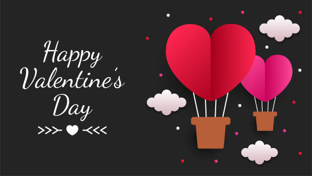 情人节剪纸风格与彩色心形在黑色的背景图片下载