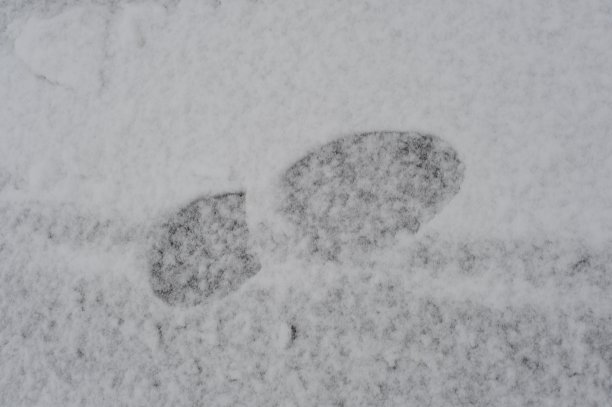 在冬天的雪道和小径上，新雪上的鞋脚印和痕迹图片下载