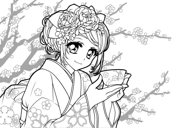 涂色书插图(girlskimono girl)图片下载