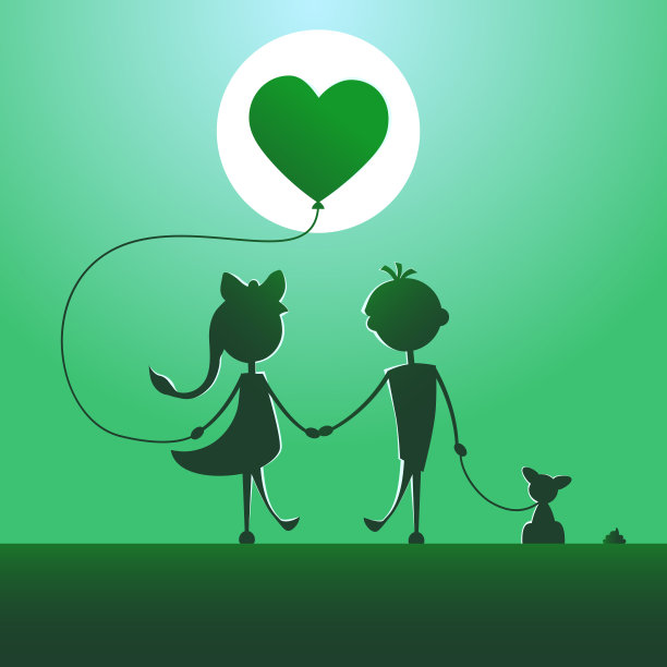 月光下一个男孩和一个女孩的剪影。图片下载