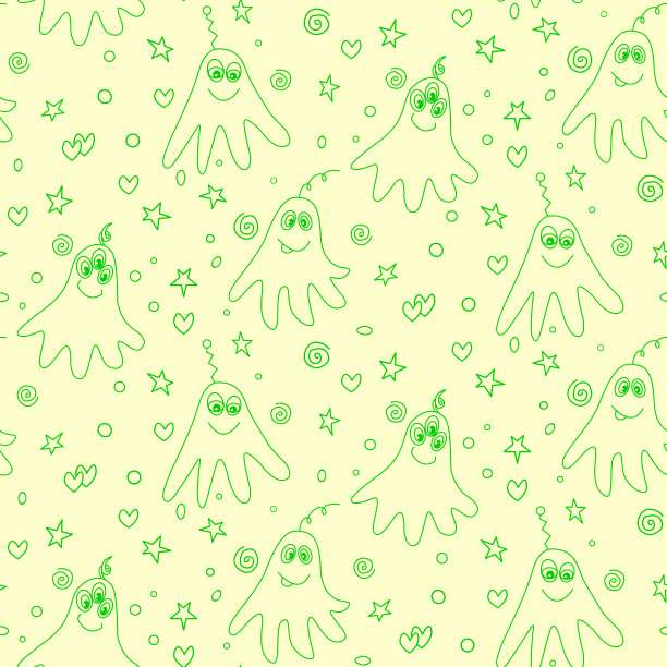 矢量颜色无缝模式与可爱的怪物外星人和太空涂鸦。背景和纹理的织物，包装，墙纸，纺织品，服装，封面图片下载