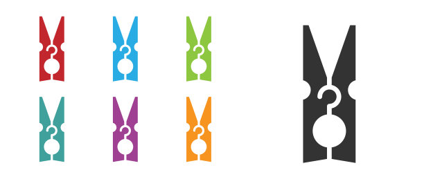 黑色旧木衣服别针图标孤立在白色背景。衣服挂钩。设置图标丰富多彩。向量图片下载