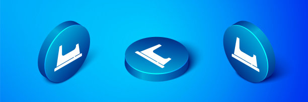 等距婴儿便盆图标隔离在蓝色背景。夜壶，蓝色圆圈按钮。向量图片下载