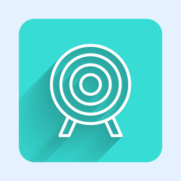 白线目标运动图标孤立与长阴影。干净的目标与数字射击场或射击。绿色方形按钮。向量图片下载