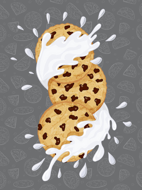 牛奶饼干在灰色背景。手绘的对象。卡通风格。矢量插图。图片下载