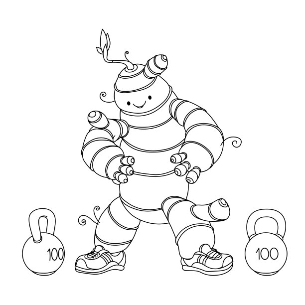 可爱强壮的姜黄根与壶铃，有趣的性格，烹饪香料，健康的食品理念图片下载