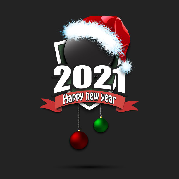 2021年新年快乐，戴圣诞帽的冰球图片下载