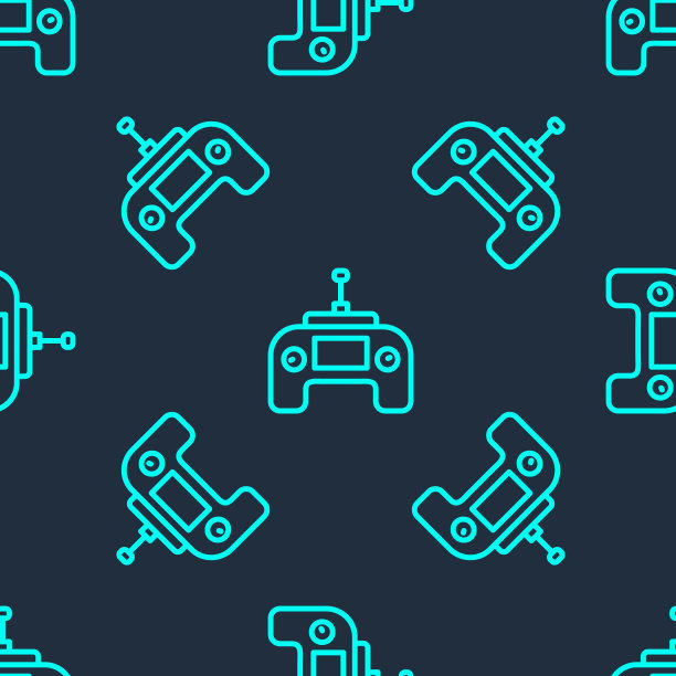 绿线无人机无线电遥控发射机图标隔离无缝模式在蓝色背景。向量图片下载