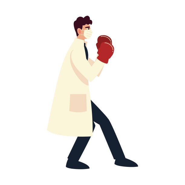 Covid - 19病毒防护和男医生带口罩和拳击手套隔离病媒设计图片下载